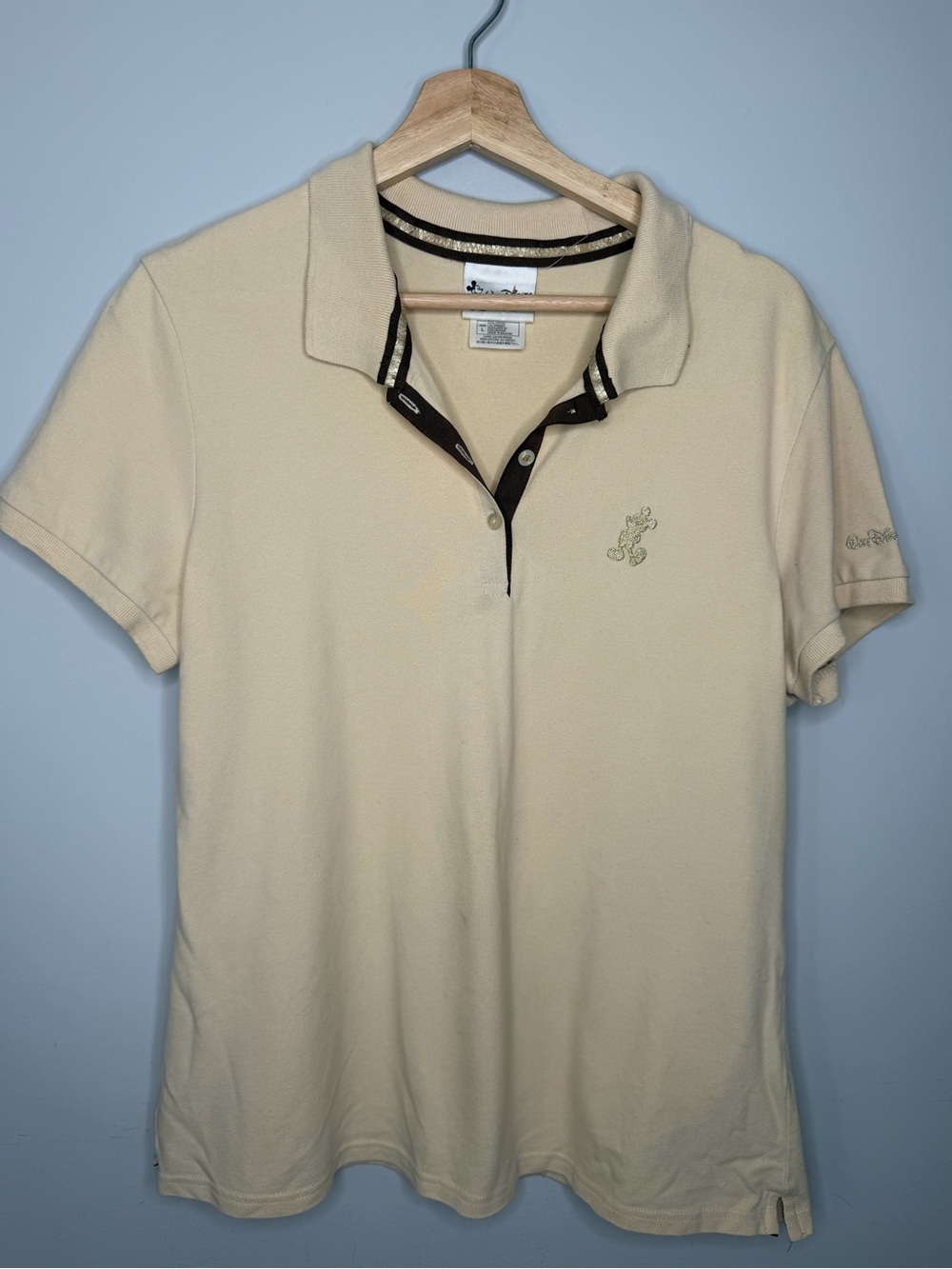 Ladies Walt Disney World tan Mickey Mouse polo shirt size large